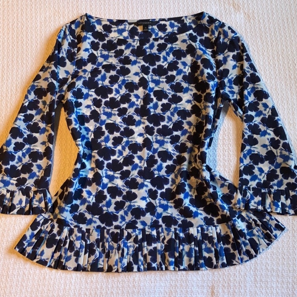 Banana Republic Blue Poppy Pleated Hem Top, S